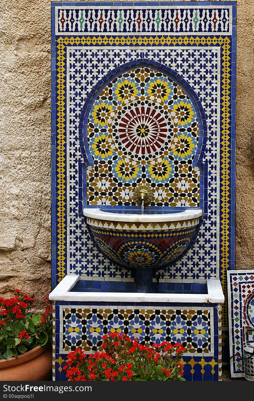 Decorative Middle Eastern tile fountain. Decorative Middle Eastern tile fountain