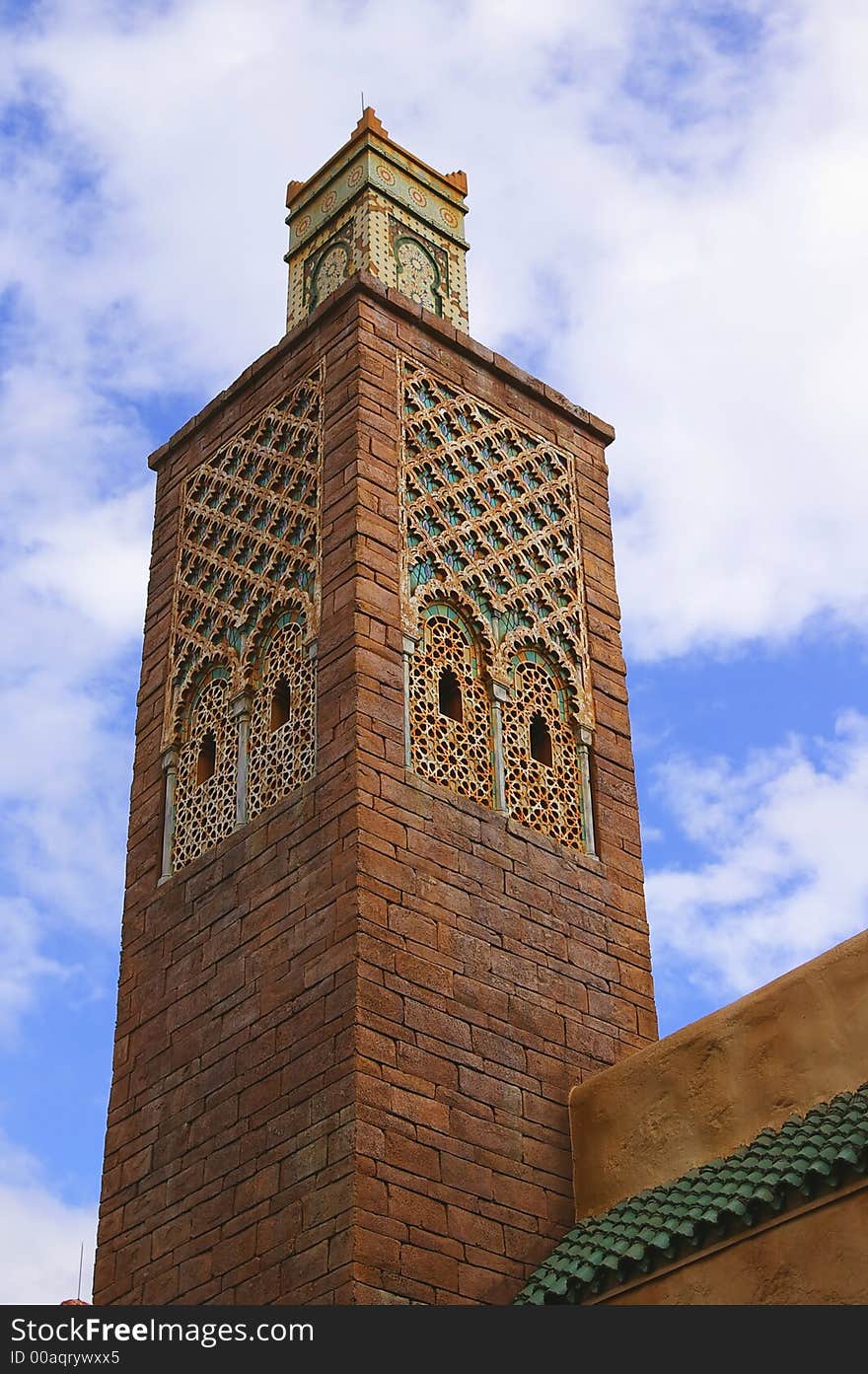 Decorative stone carved Middle Eastern tower