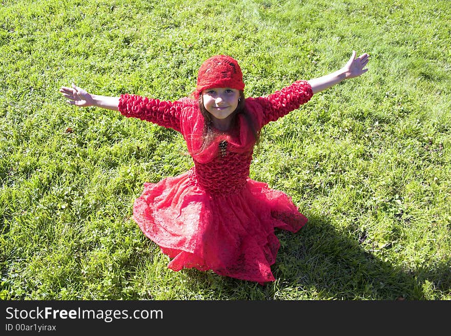 Dancing joyful girl with a long hair