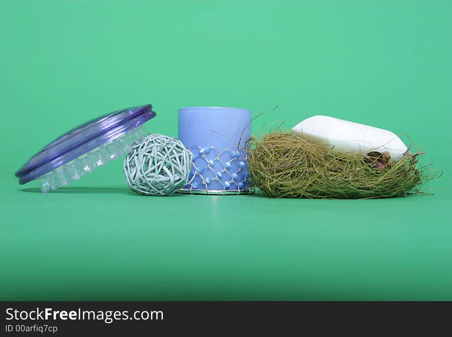 Bath items on green chroma key background