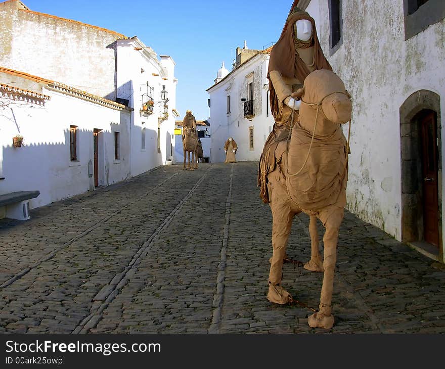 Village of monsaraz with streets decorated during the time of the christmas. Village of monsaraz with streets decorated during the time of the christmas