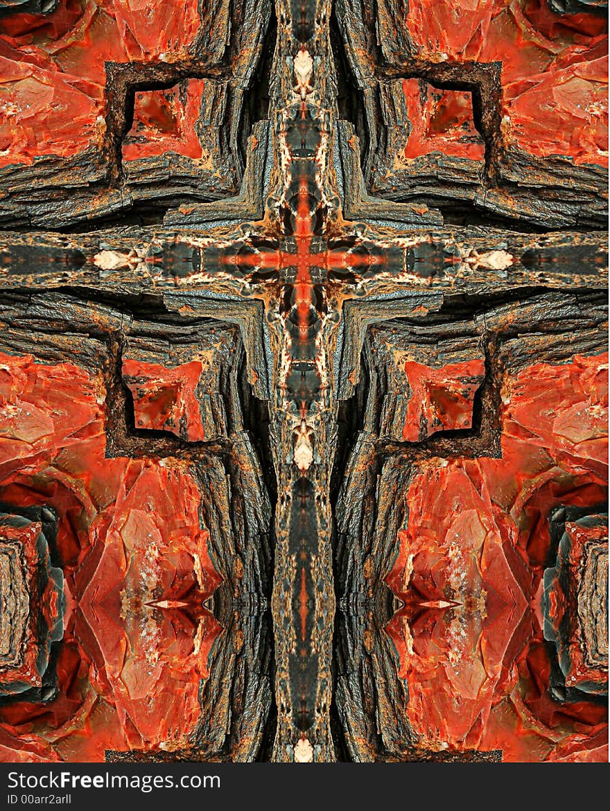 Kaleidoscope cross from photo of petrified wood, Arizona. Kaleidoscope cross from photo of petrified wood, Arizona