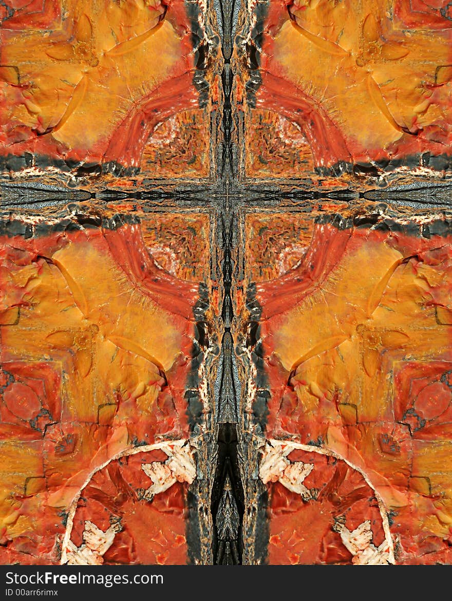 Kaleidoscope cross from photo of petrified wood, Arizona. Kaleidoscope cross from photo of petrified wood, Arizona