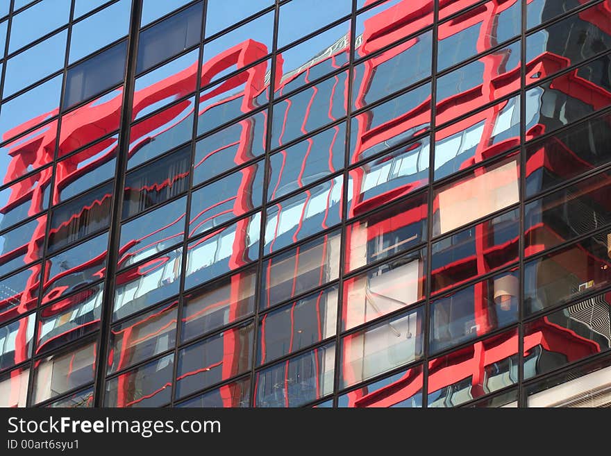 Abstract background : blue and red building reflection