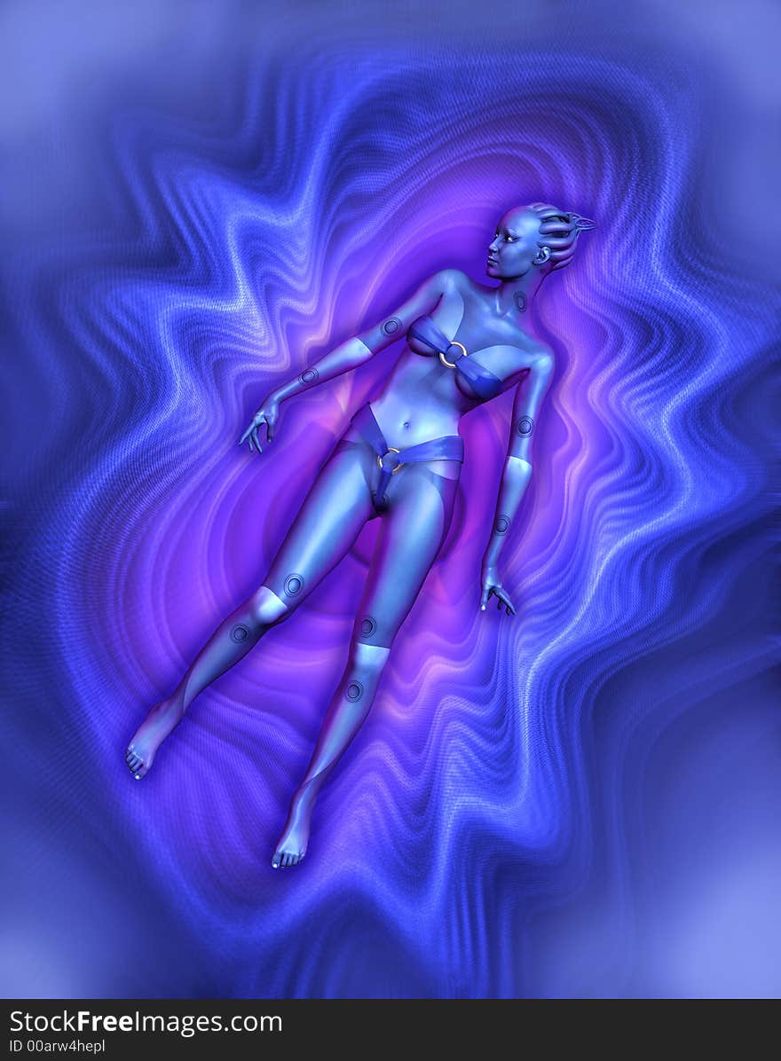 Alien Woman Surrounded by Plasma Waves