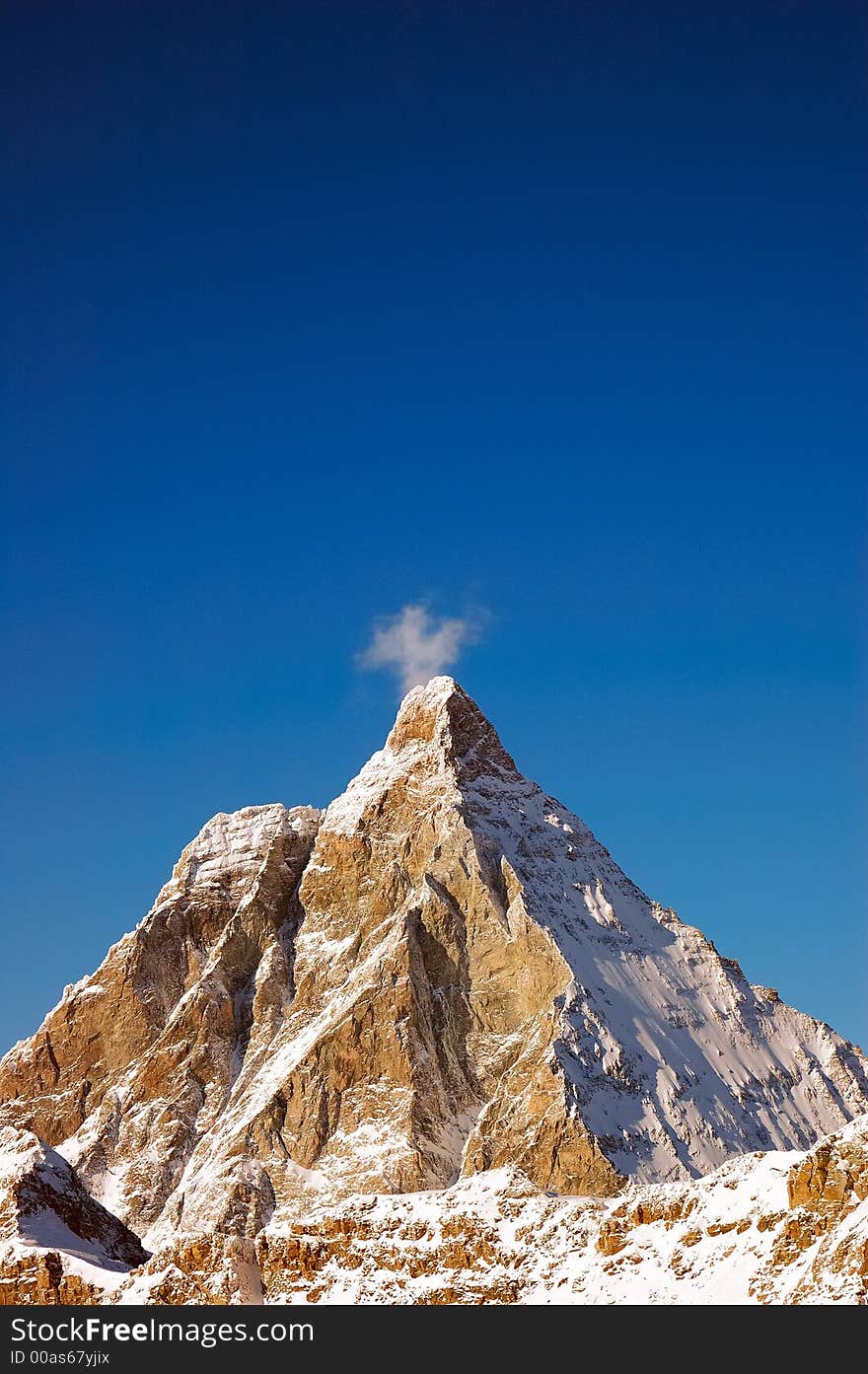 The winter south and east face of Matterhorn, west Alps, Italy.