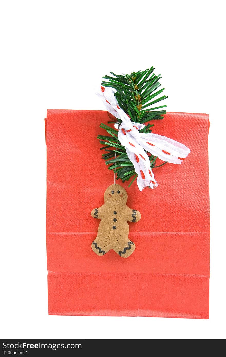 Decorated red christmas bag isolated on a white background