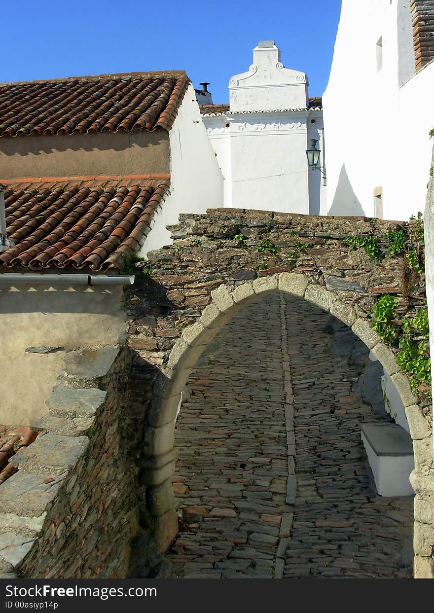 Village of monsaraz with streets decorated during the time of the christmas. Village of monsaraz with streets decorated during the time of the christmas