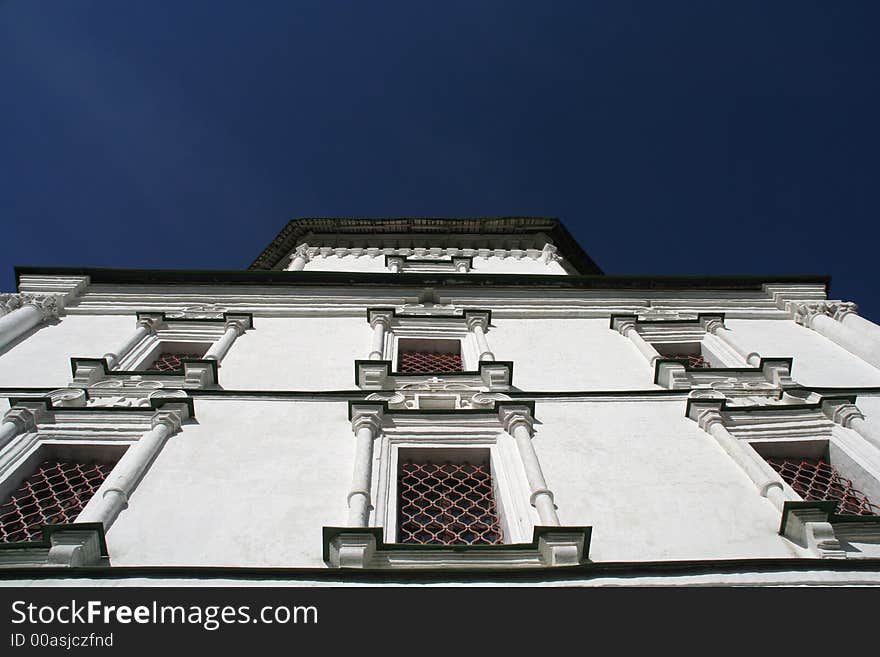 Church on a background of the dark blue sky, aspiring up