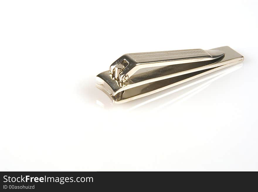 Silver nail clipper isolated one an white background. Silver nail clipper isolated one an white background