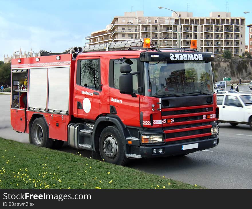 Firemen truck going to an emergency in the City