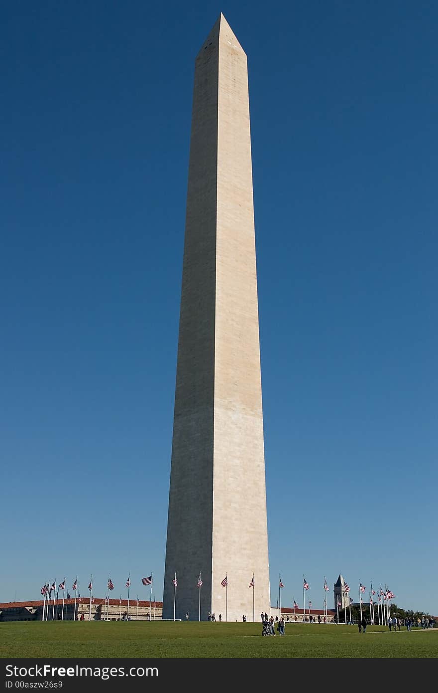 The Washington Monument, sidelit, with clear sky. The Washington Monument, sidelit, with clear sky