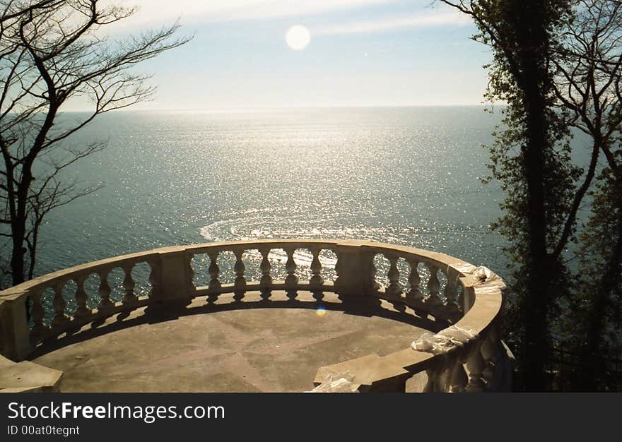 View from above the sea from an old platform in the beginning of the spring. View from above the sea from an old platform in the beginning of the spring