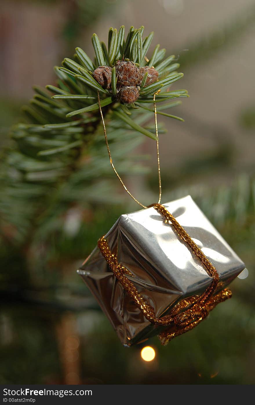 A silver box christmas tree decoration