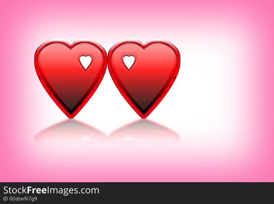 Two hearts side by side on a pink and white background. Two hearts side by side on a pink and white background.