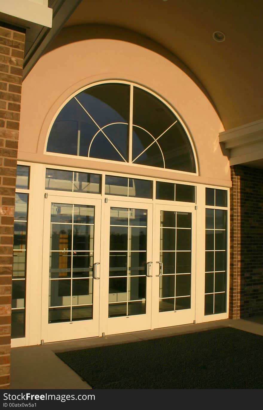 Double entry doors with half round window, Idaho Church. Double entry doors with half round window, Idaho Church