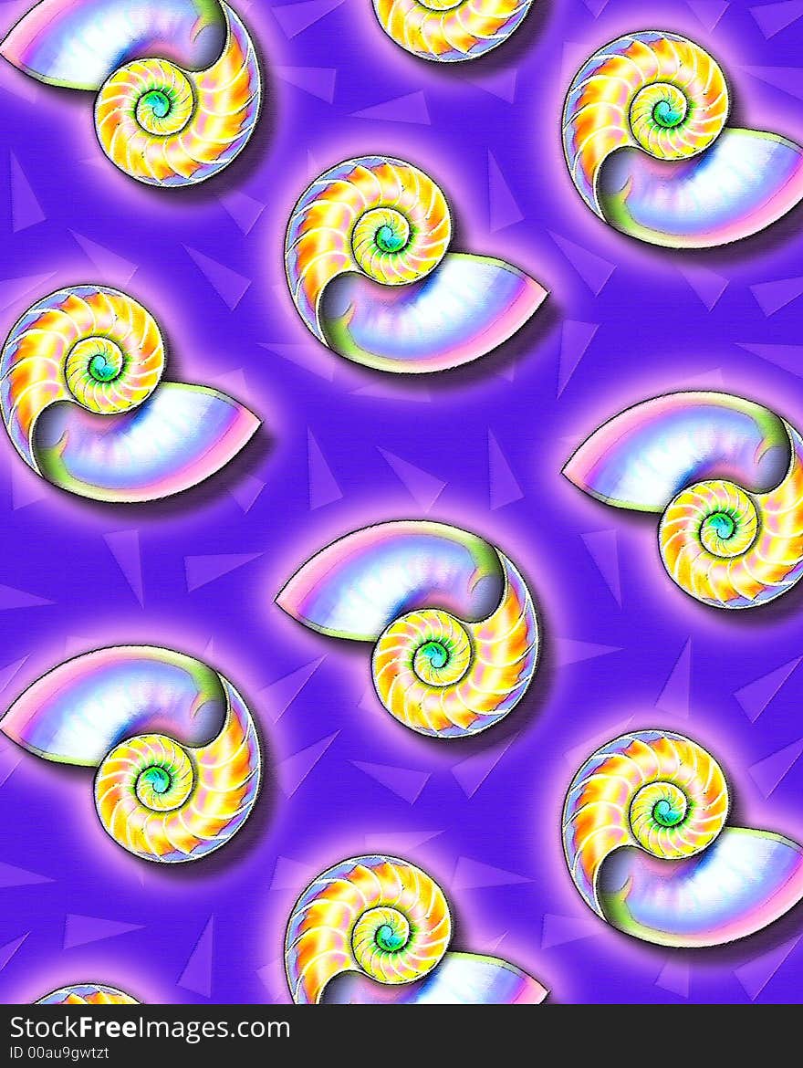 A rough pastel HAND-DRAWN illustration of colorful nautilus shells in a pattern - perfect for a background or wrapping paper or a greeting card. A rough pastel HAND-DRAWN illustration of colorful nautilus shells in a pattern - perfect for a background or wrapping paper or a greeting card