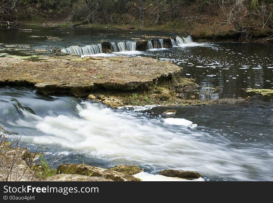 Low water flow on Steinhatchee Falls makes for a dramatic view of the limerock bed.