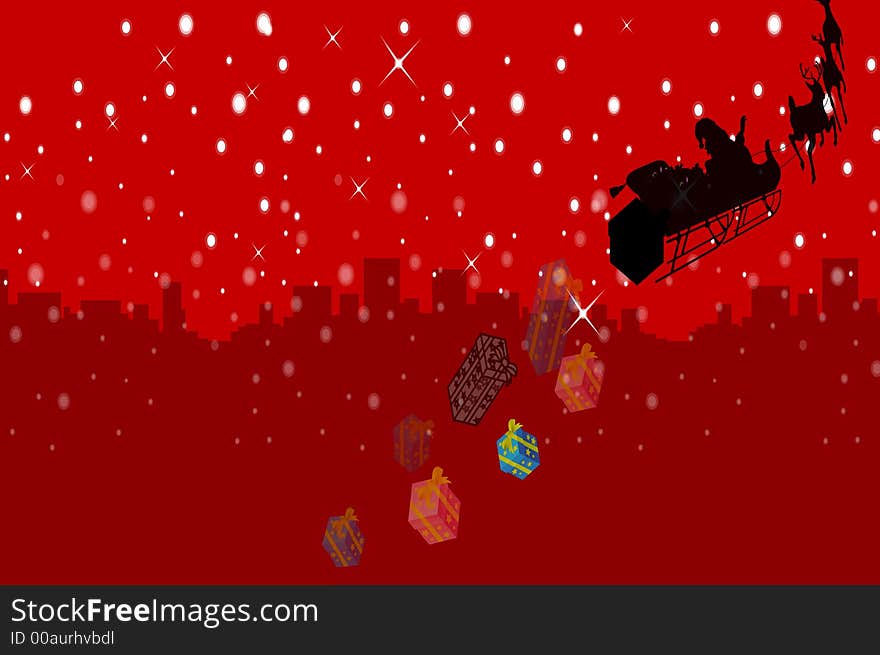 Red background on snowflake and star. Red background on snowflake and star