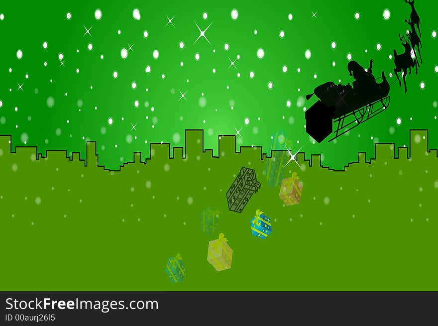 Green background on snowflake and star. Green background on snowflake and star