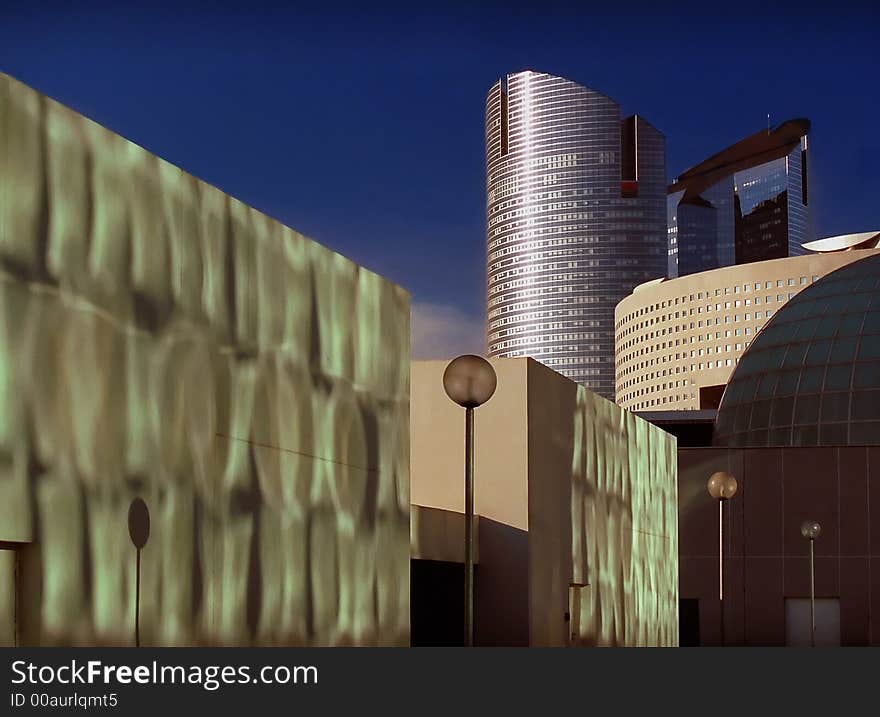 Exterior architecture with shadows, La Defence, Paris, Europe. Exterior architecture with shadows, La Defence, Paris, Europe