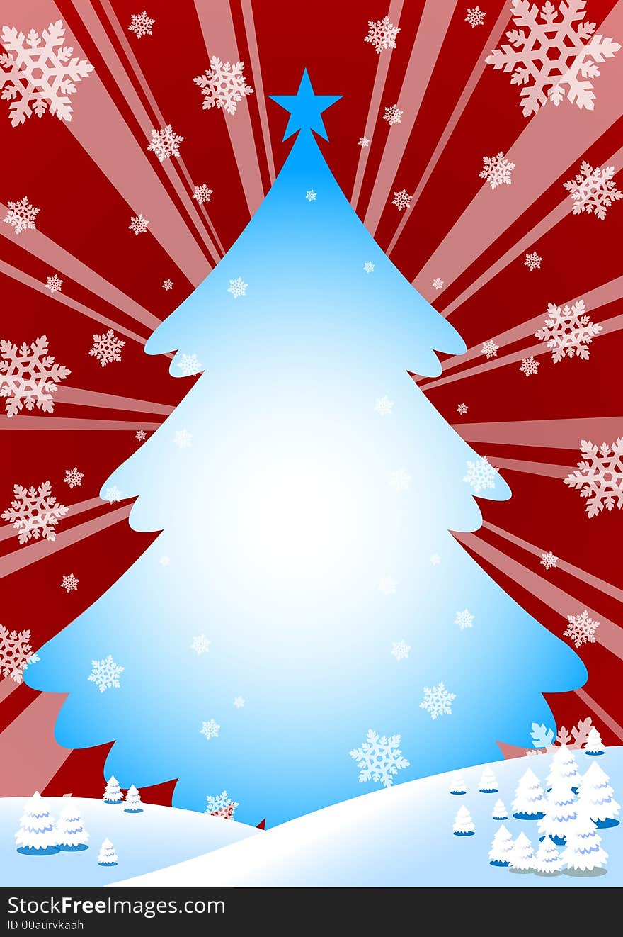 Snowflakes and tree darkred background. Snowflakes and tree darkred background