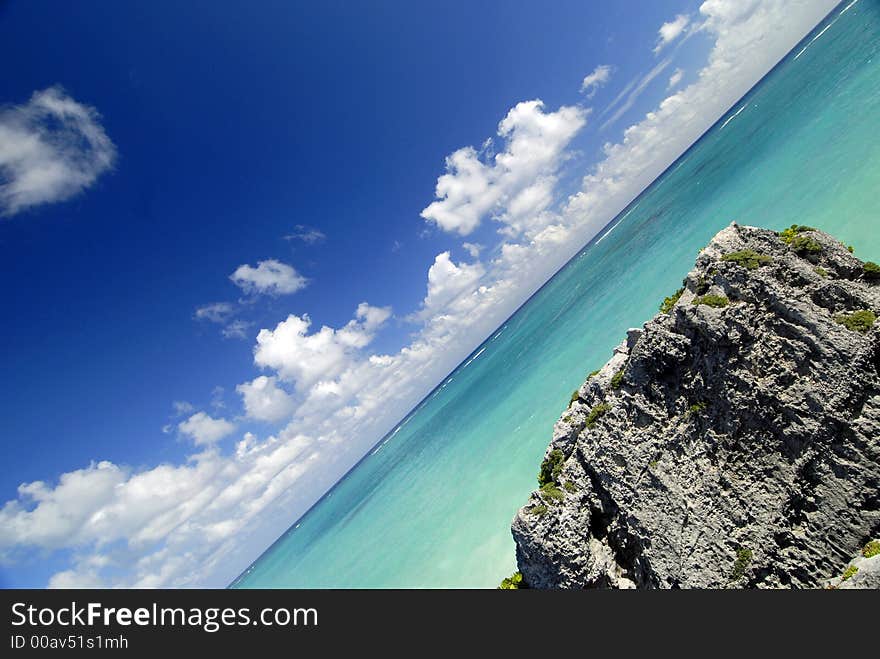 Caribbean Waters Sky Rock Tulum Mexico. Caribbean Waters Sky Rock Tulum Mexico