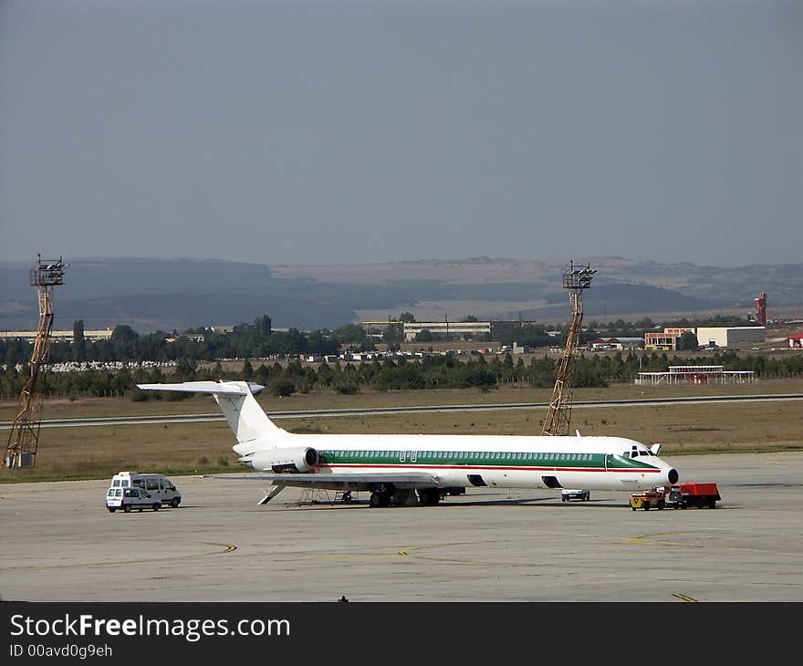 Passenger airplane being checked at the airport before flight. Passenger airplane being checked at the airport before flight