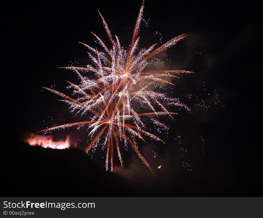 Fireworks and Castle in Bernkasel-Jues, Germany