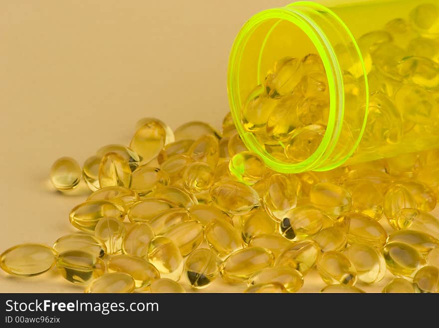 Close up of fish oil - evening Primrose oil, a Healthy supplement .