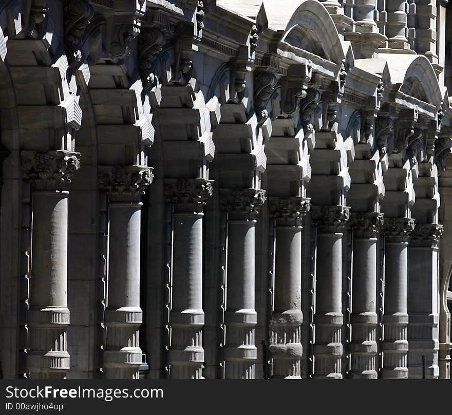 A row of old architectural columns. A row of old architectural columns