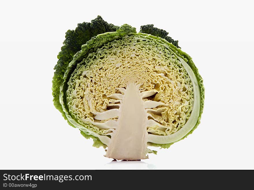 Green cabbage over white background. brassica oleracea