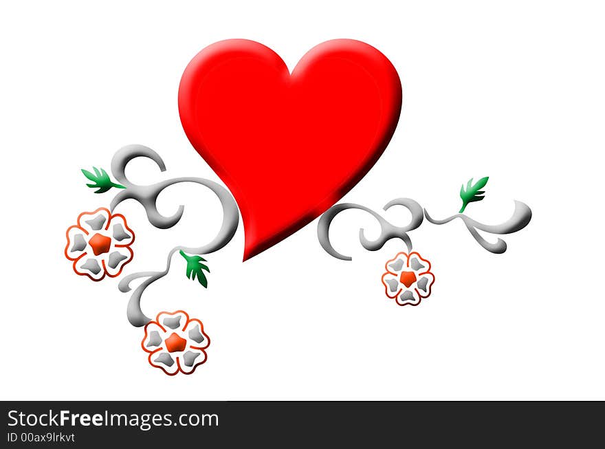 Floral and Heart design on white background isolated