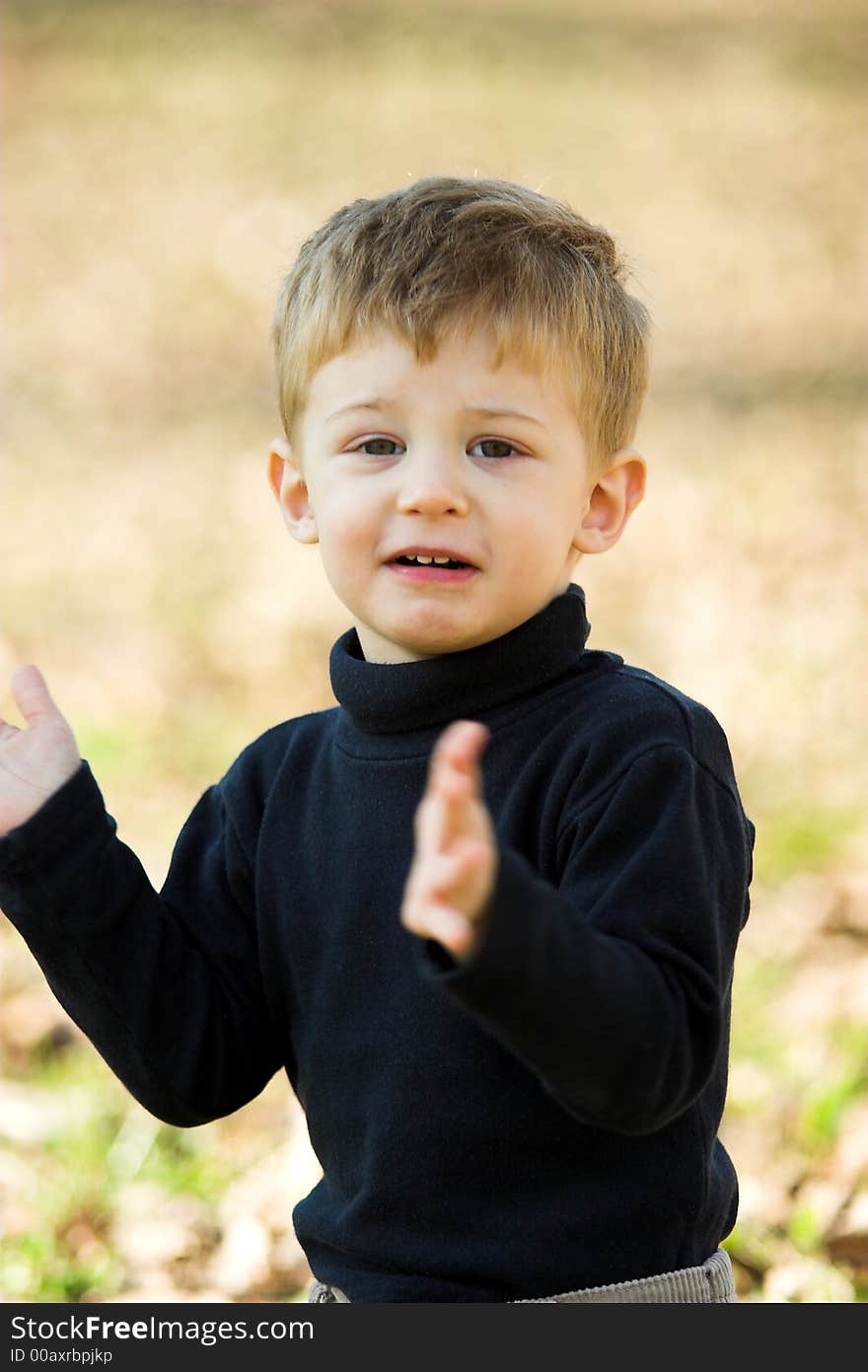 A little boy clapping in the park