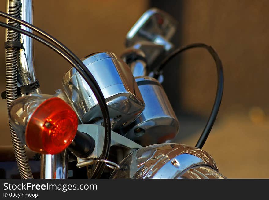 Closeup of a motorcycle handle bars