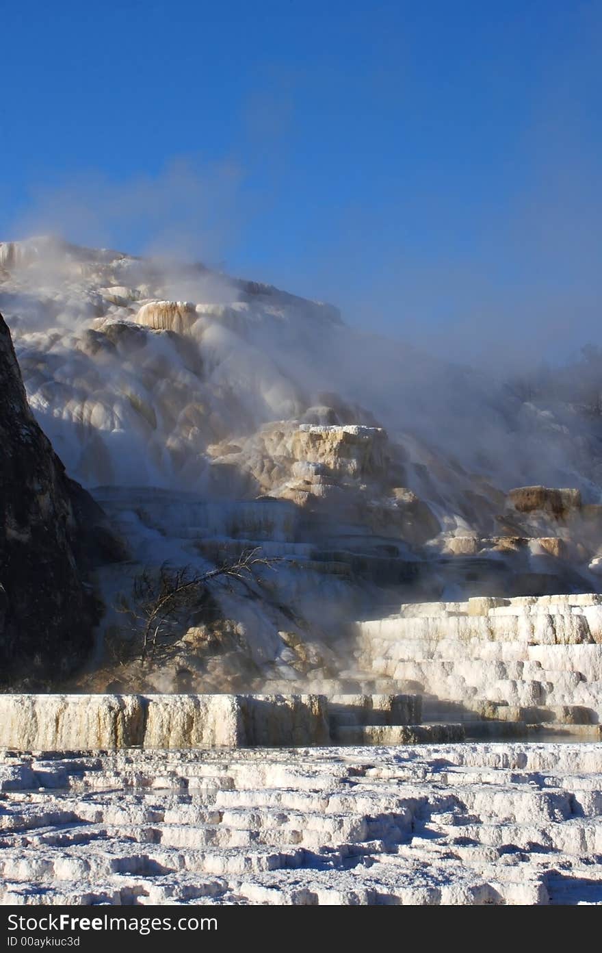 A travertine terrace in Mammoth Hot Springs in Yellowstone. A travertine terrace in Mammoth Hot Springs in Yellowstone