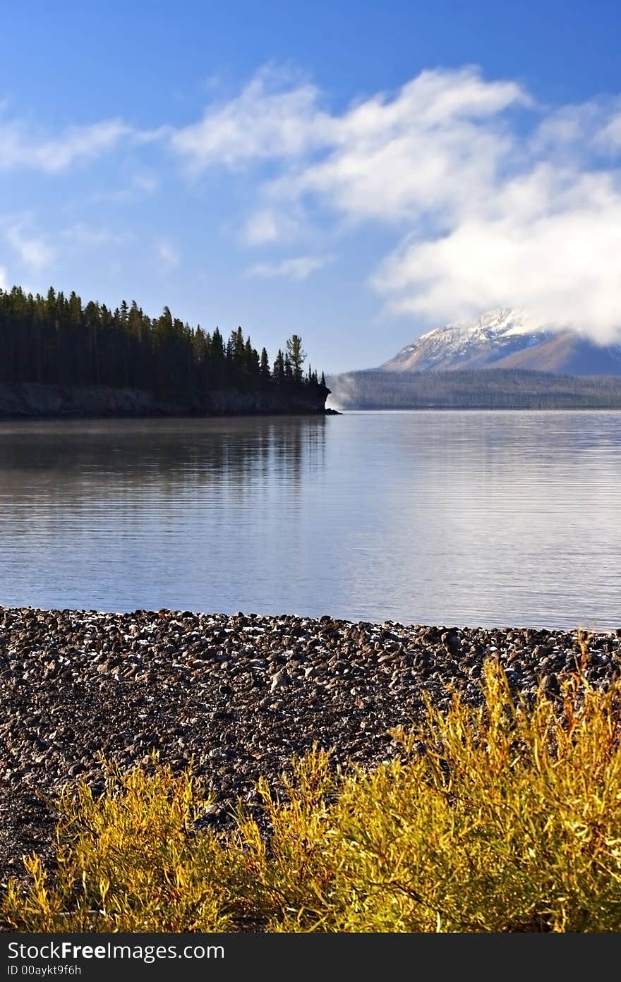 Yellowstone Lake shoreline in the early morning