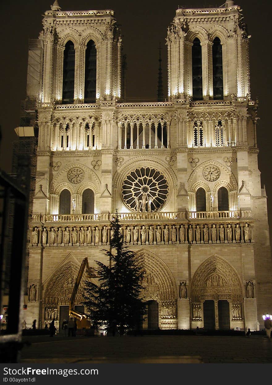 Notre Dame face is made by two tall towers. Notre Dame face is made by two tall towers