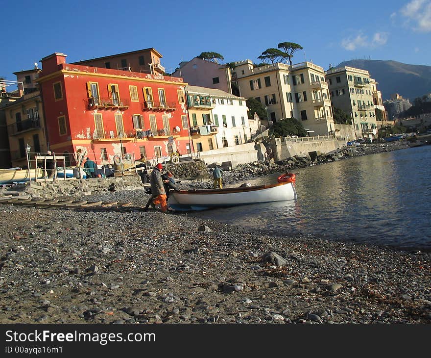 View of the bay of San Fruttuoso. View of the bay of San Fruttuoso