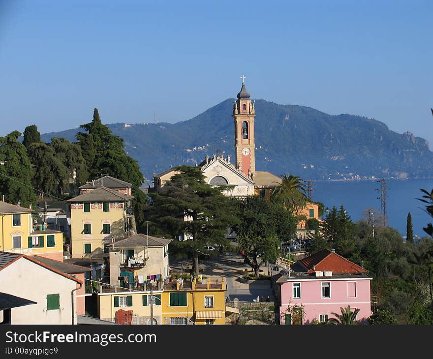 View of the church of Pieve Ligure. View of the church of Pieve Ligure