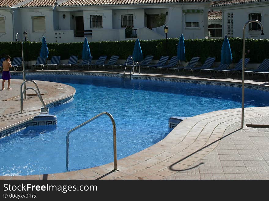 View of a swimming pool taken from the side of the pool