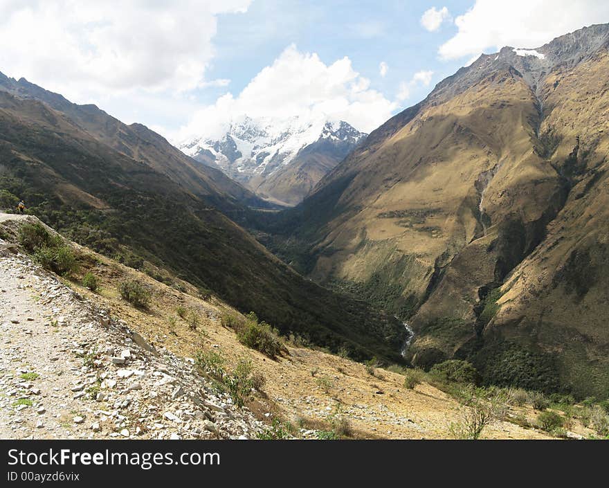 Picture of a valey in the inca trail that ends in Machupicchu passing near the salcantay moutain (20574 ft). This picture has at the bottom the Humantay glacier (5917m). Picture of a valey in the inca trail that ends in Machupicchu passing near the salcantay moutain (20574 ft). This picture has at the bottom the Humantay glacier (5917m)