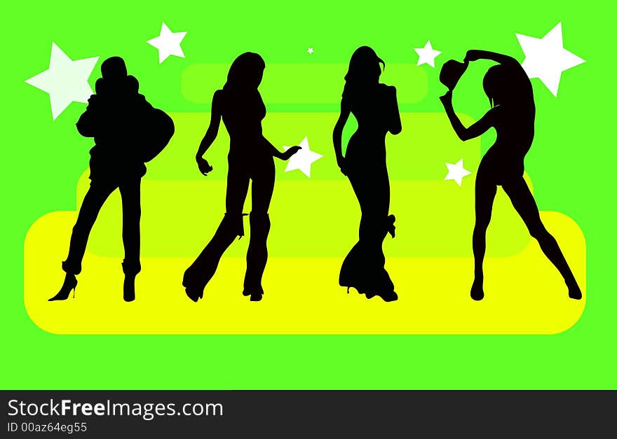 Party girls silhouettes of a young people having fun