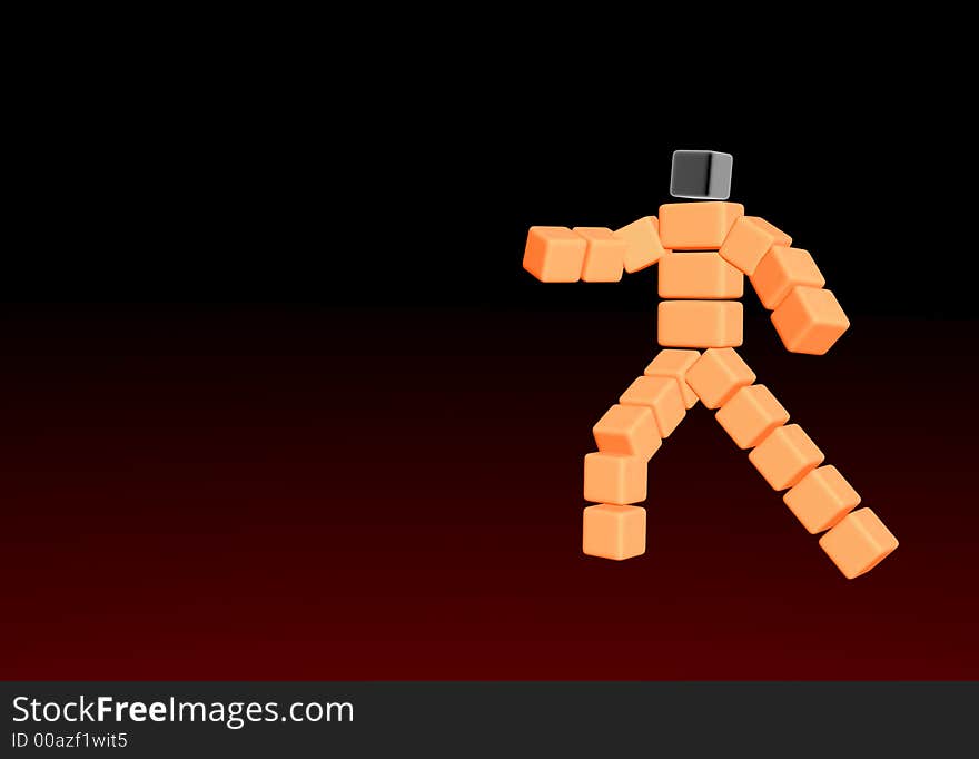 3d orange robot on dark layout