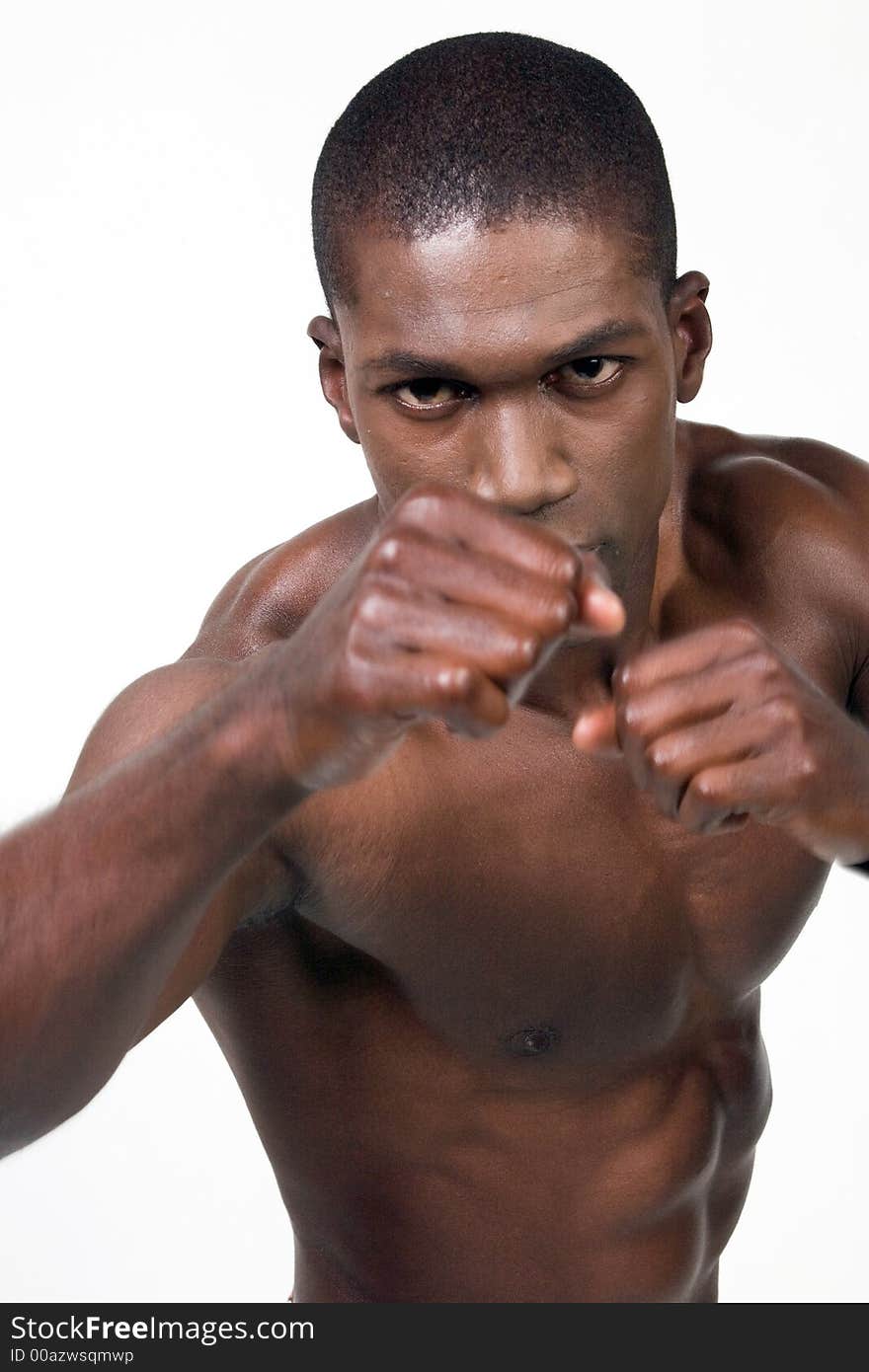 Muscular african american Athelete portrait in a boxing position. Muscular african american Athelete portrait in a boxing position