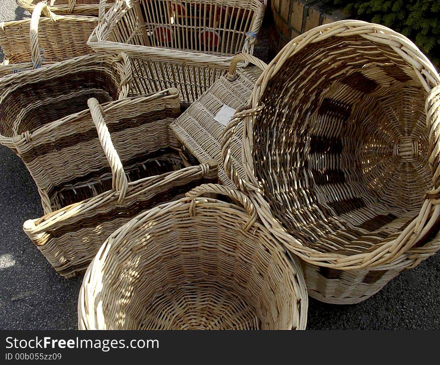 At a small Turkish market hand woven baskets for sale