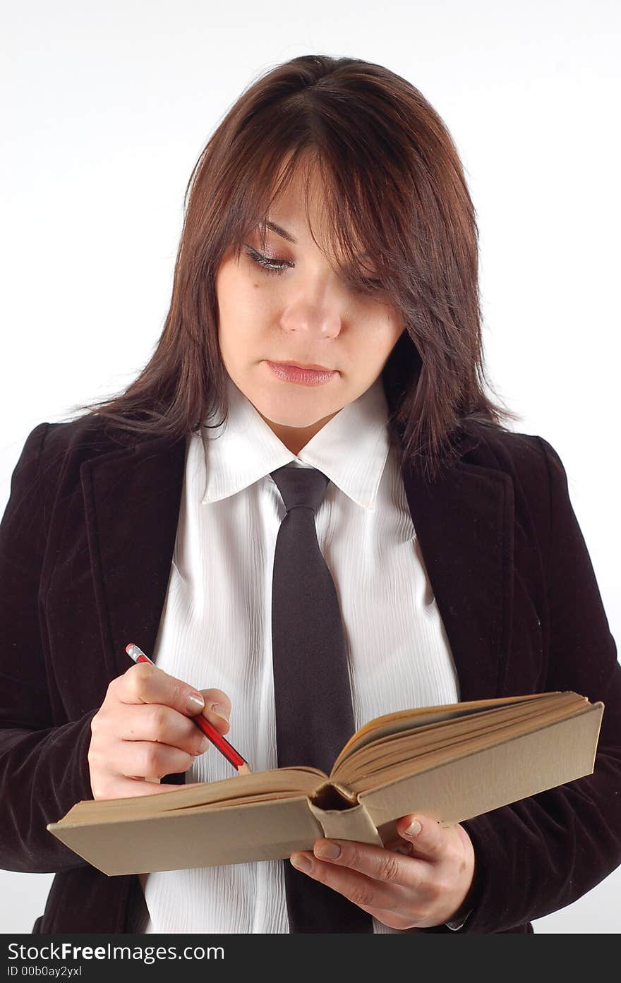 Attractive woman with book on white background. Attractive woman with book on white background