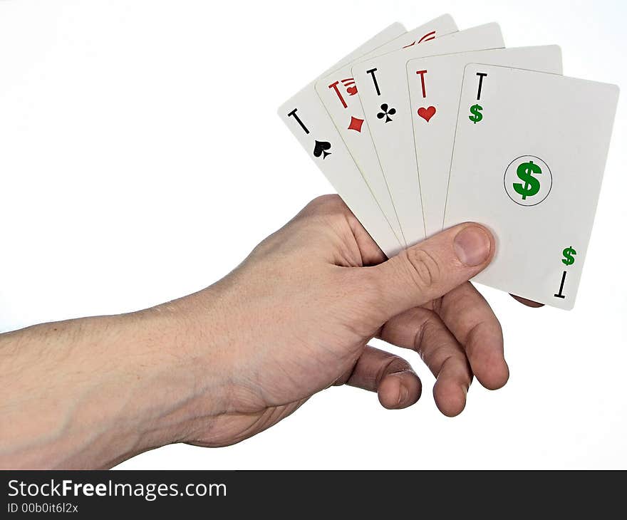 5 playing-cards in hand. 5 playing-cards in hand