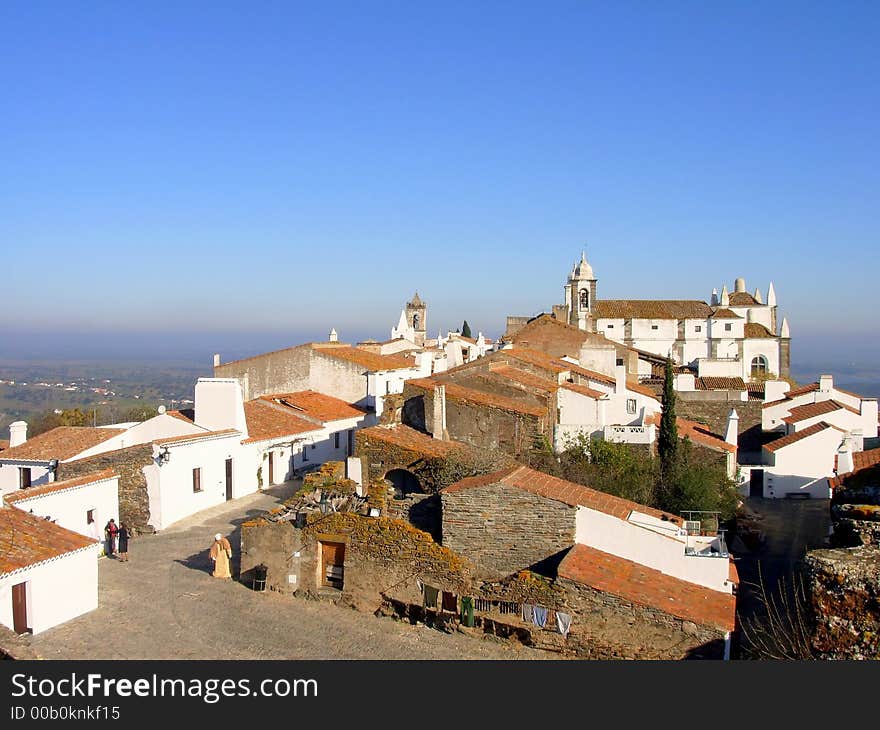 Village of monsaraz with streets decorated during the time of the christmas