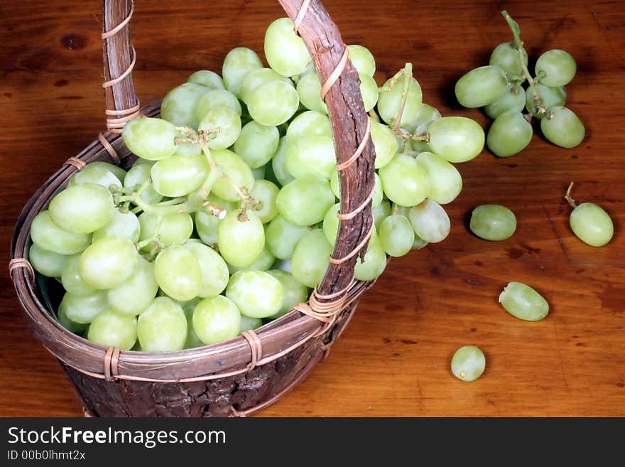 Green Grapes In Wooden Basket